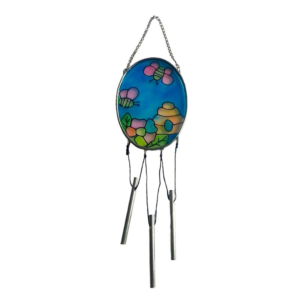 Stained Glass Butterflies Bee‎ Hive Flower 13”inch Wind Chime